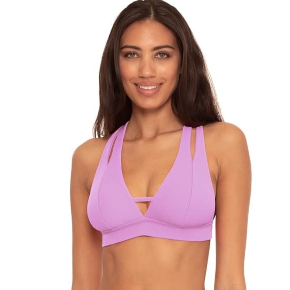 Becca by Rebecca Virtue Orchid Color Code Split Strap Halter Swim Top Size Small